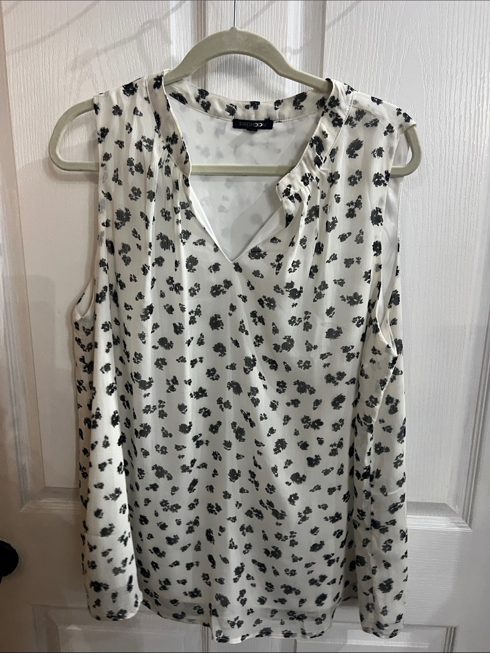 Papermoon White and Black Floral V-Neck Sleeveless Camisole